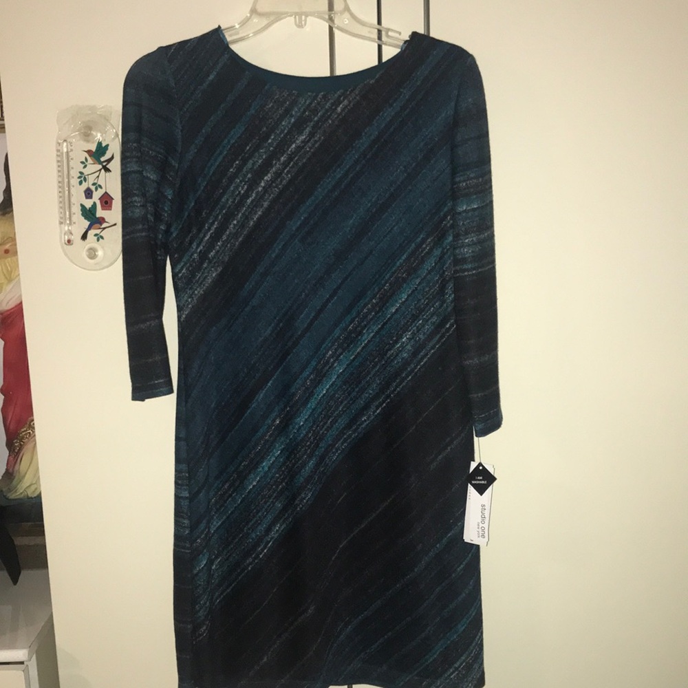 Teal long sleeve dress in a petite 4p, new